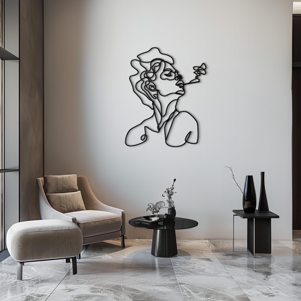 Steel Female Abstract Line Art Minimalist Wall Sculpture Design