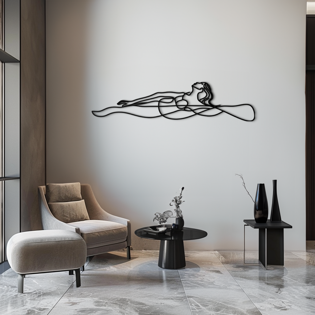 Premium Steel Reclining Woman Wall Art - Contemporary Minimalist Line Art Design