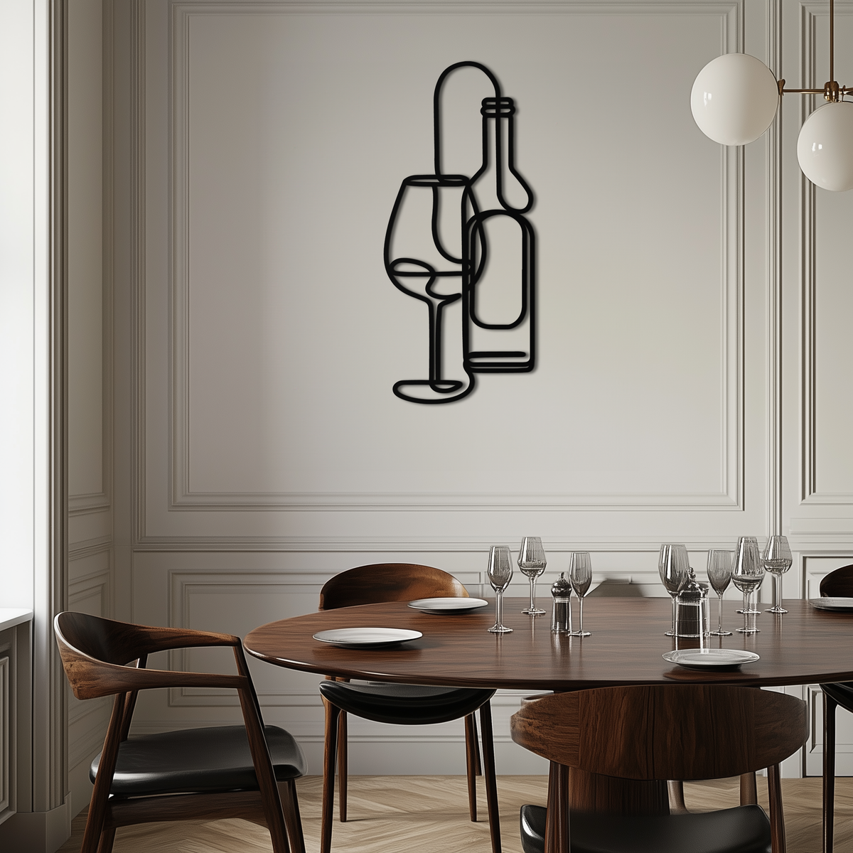Metal Wine Glass Bottle Wall Art - Modern Minimalist Bar Decor
