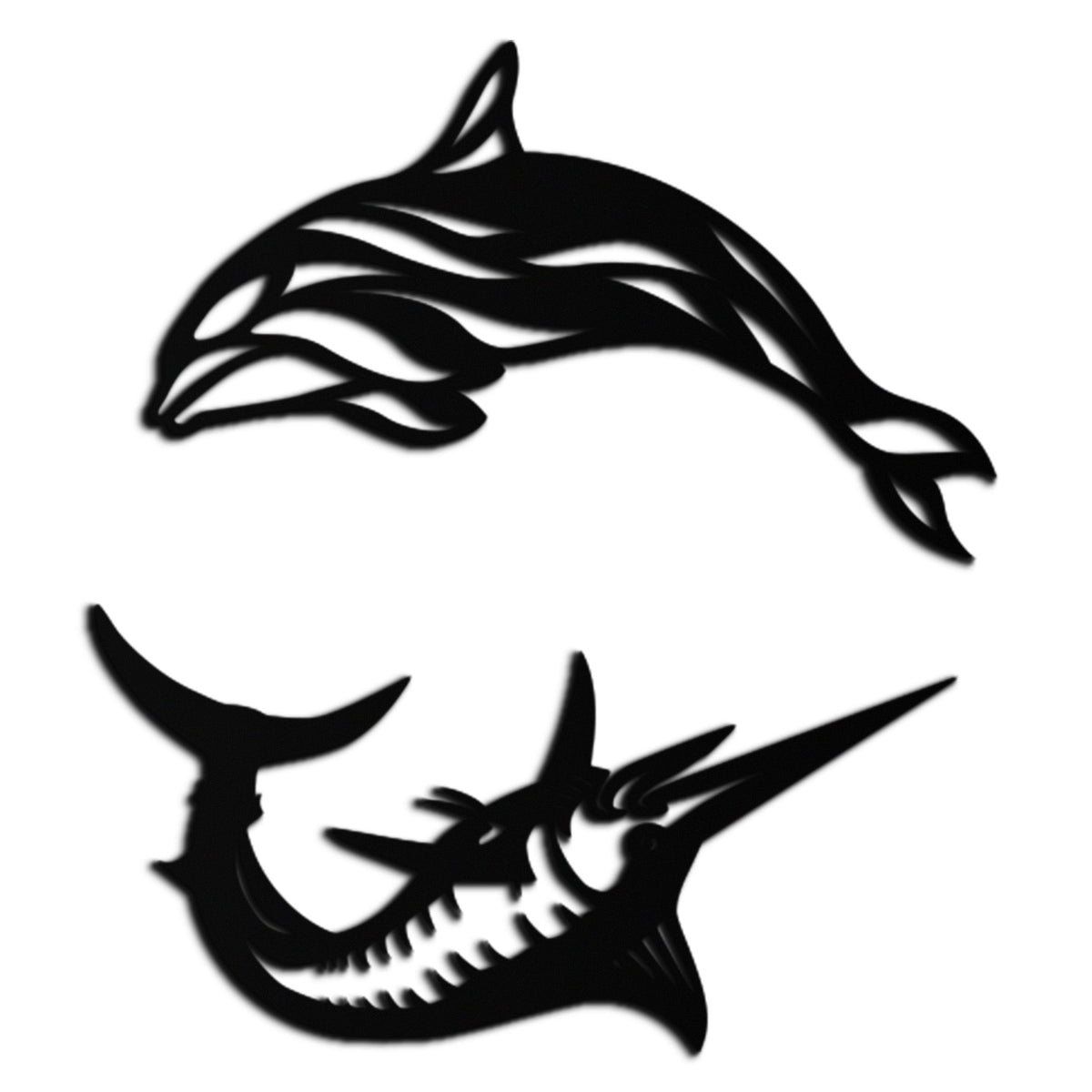 Metal Wall Art Dolphin and Marlin - Modern Ocean Inspired Steel Dimensional Sculpture
