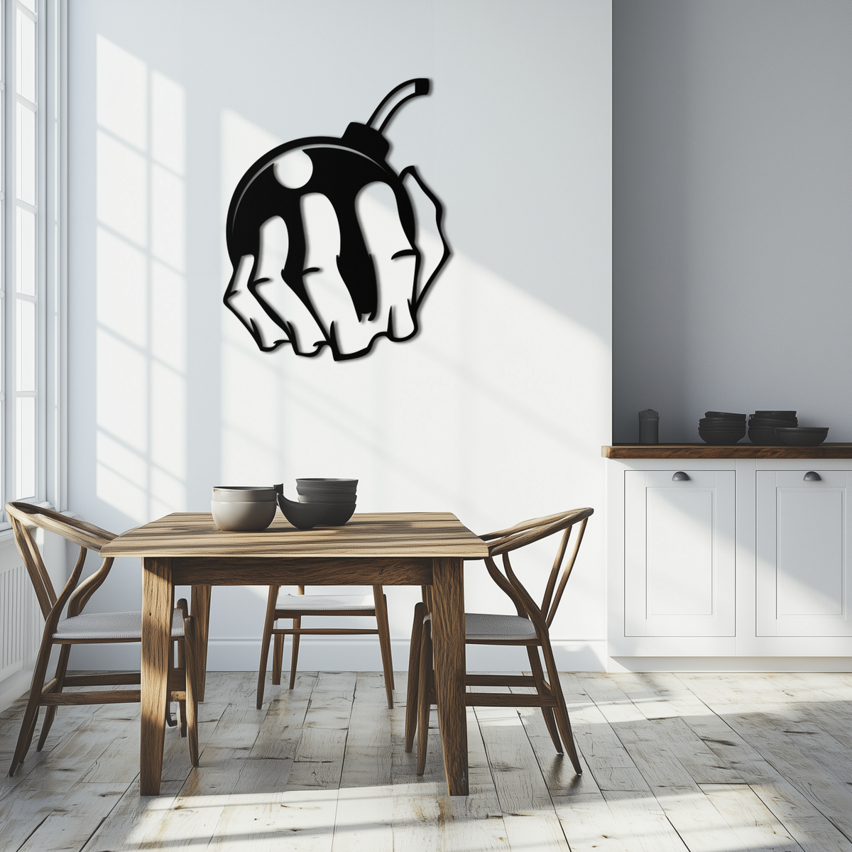 Steel Skeletal Hand Bomb Wall Art Sculpture - Edgy Modern Urban Street Style Decor