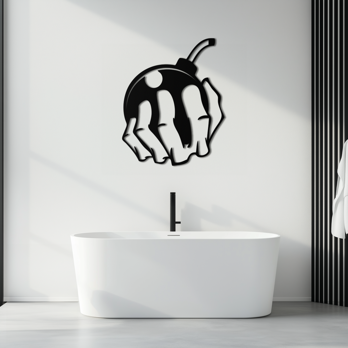 Steel Skeletal Hand Bomb Wall Art Sculpture - Edgy Modern Urban Street Style Decor