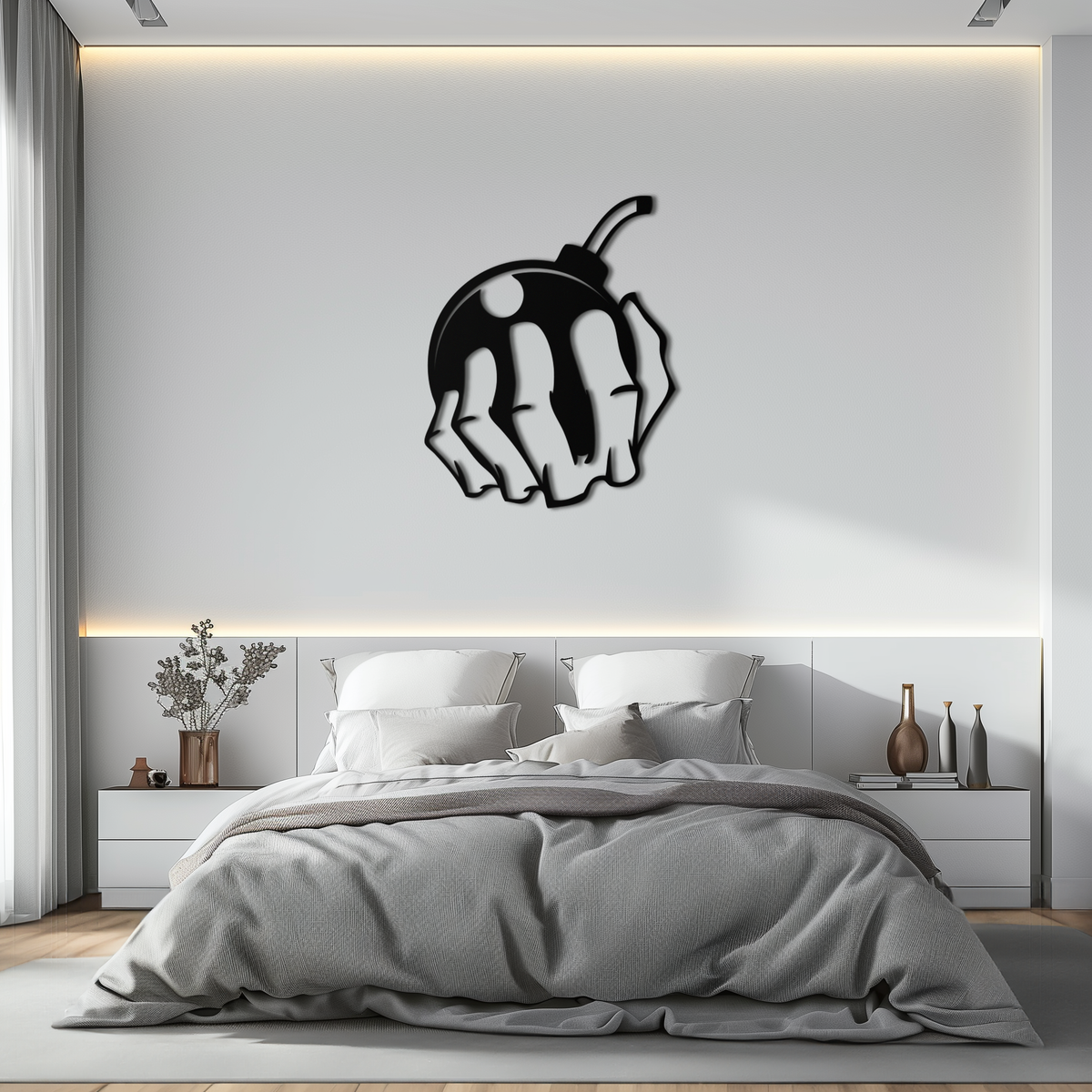 Steel Skeletal Hand Bomb Wall Art Sculpture - Edgy Modern Urban Street Style Decor
