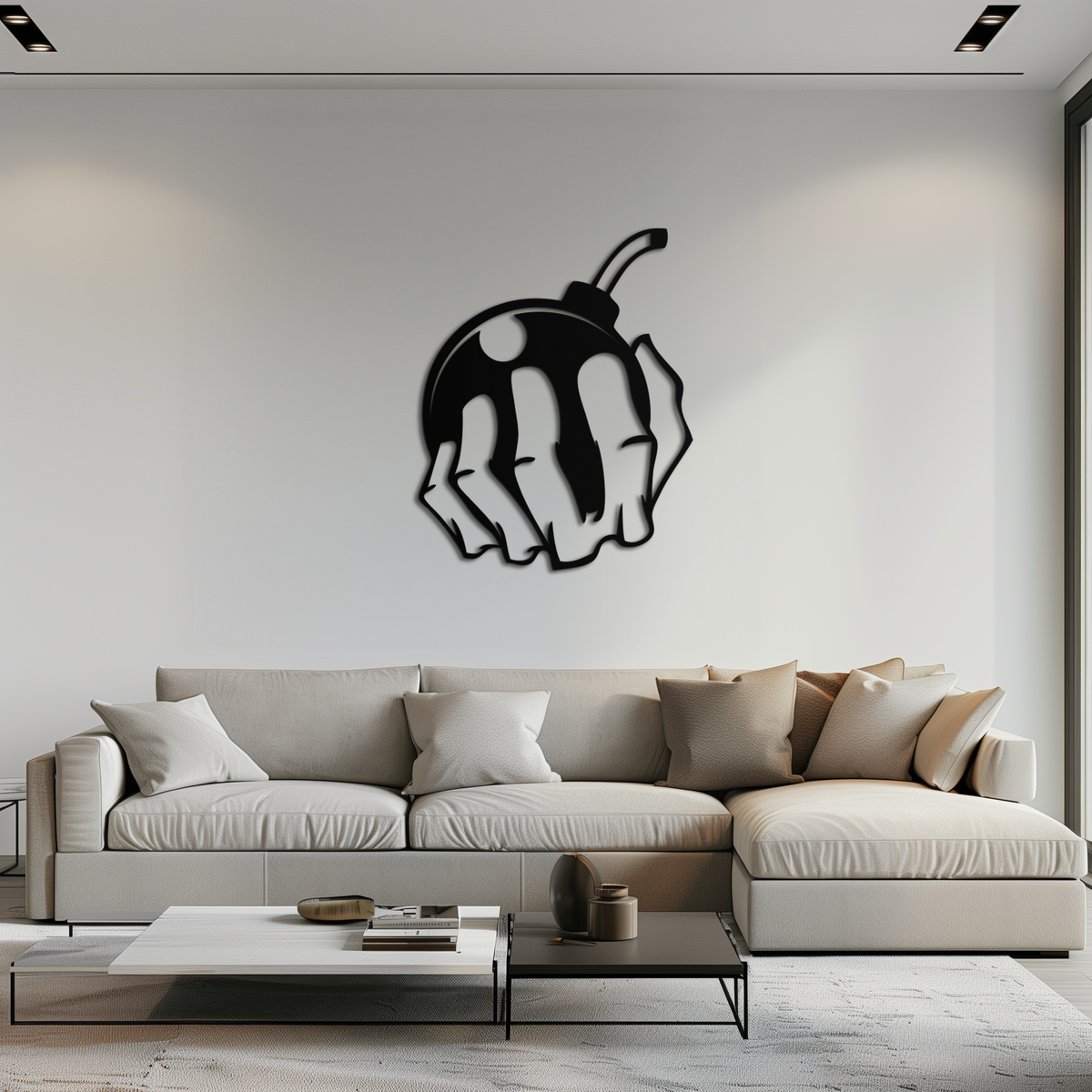 Steel Skeletal Hand Bomb Wall Art Sculpture - Edgy Modern Urban Street Style Decor