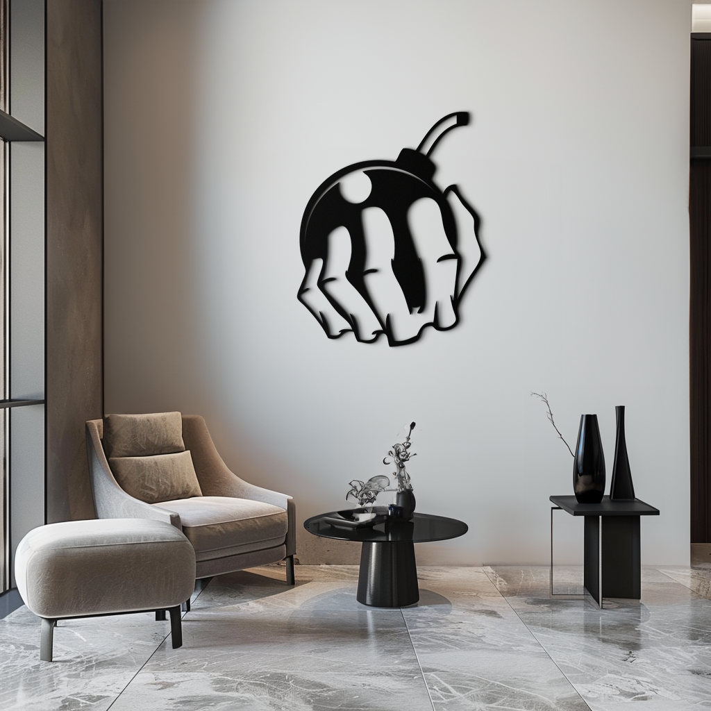 Steel Skeletal Hand Bomb Wall Art Sculpture - Edgy Modern Urban Street Style Decor