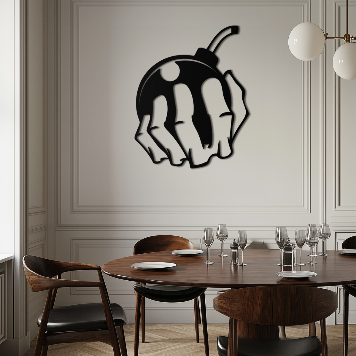 Steel Skeletal Hand Bomb Wall Art Sculpture - Edgy Modern Urban Street Style Decor