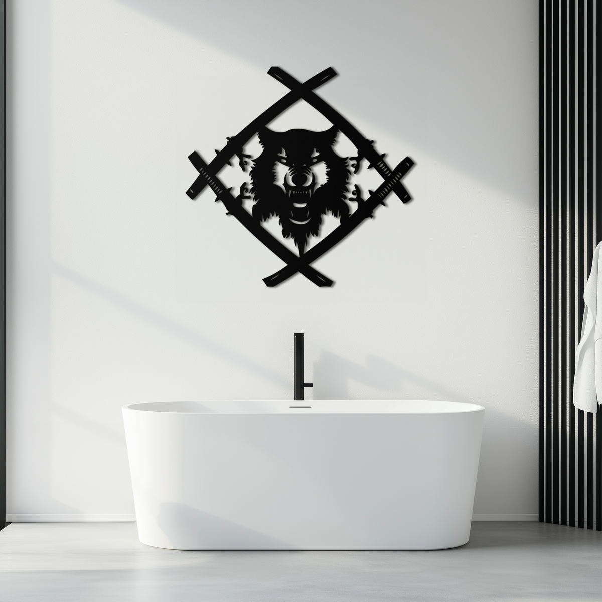 Metal Wall Art Samurai Wolf Warrior - Crossed Katanas Design