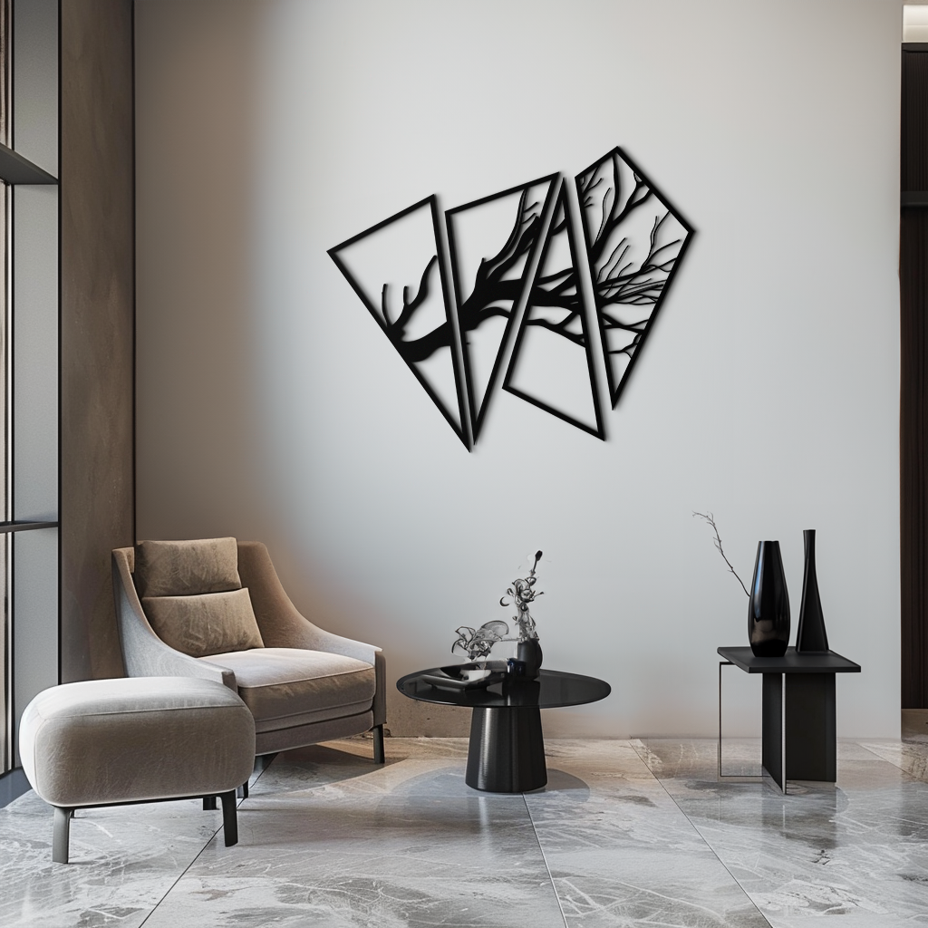 Metal Wall Art Modern Abstract Geometric Tree Branch Steel Decorative Home Accent