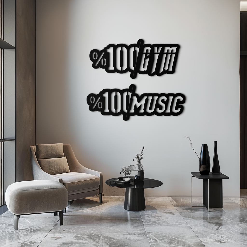 Metal Wall Art Dual Gym and Music Design - 1.5mm Steel Finish