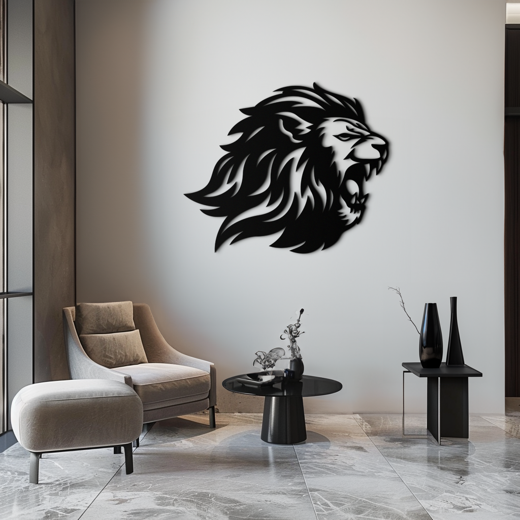 Steel Roaring Lion Metal Wall Art - Modern Fierce Design