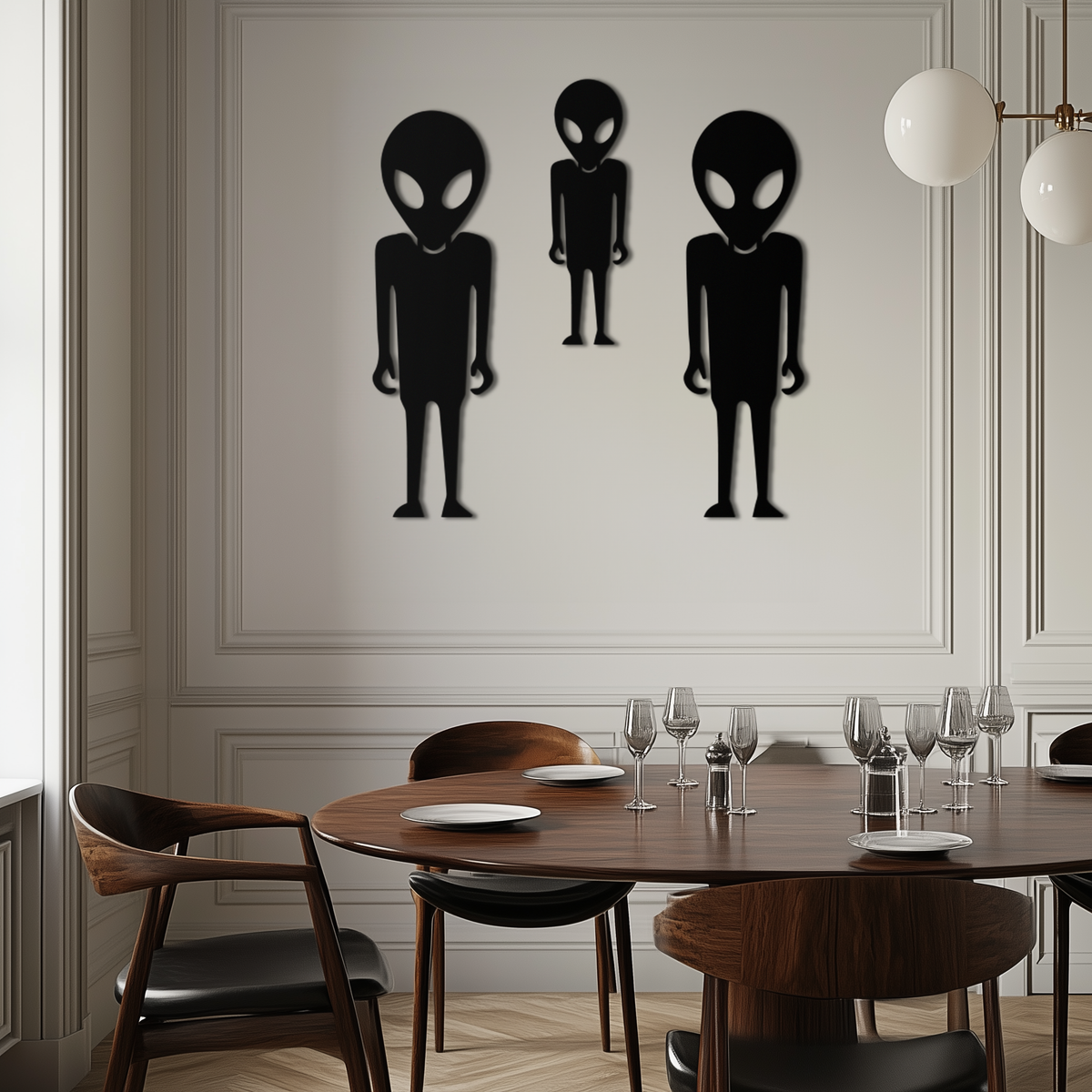 Metal Wall Art Alien Trio Silhouettes - Sci-Fi Futuristic Design