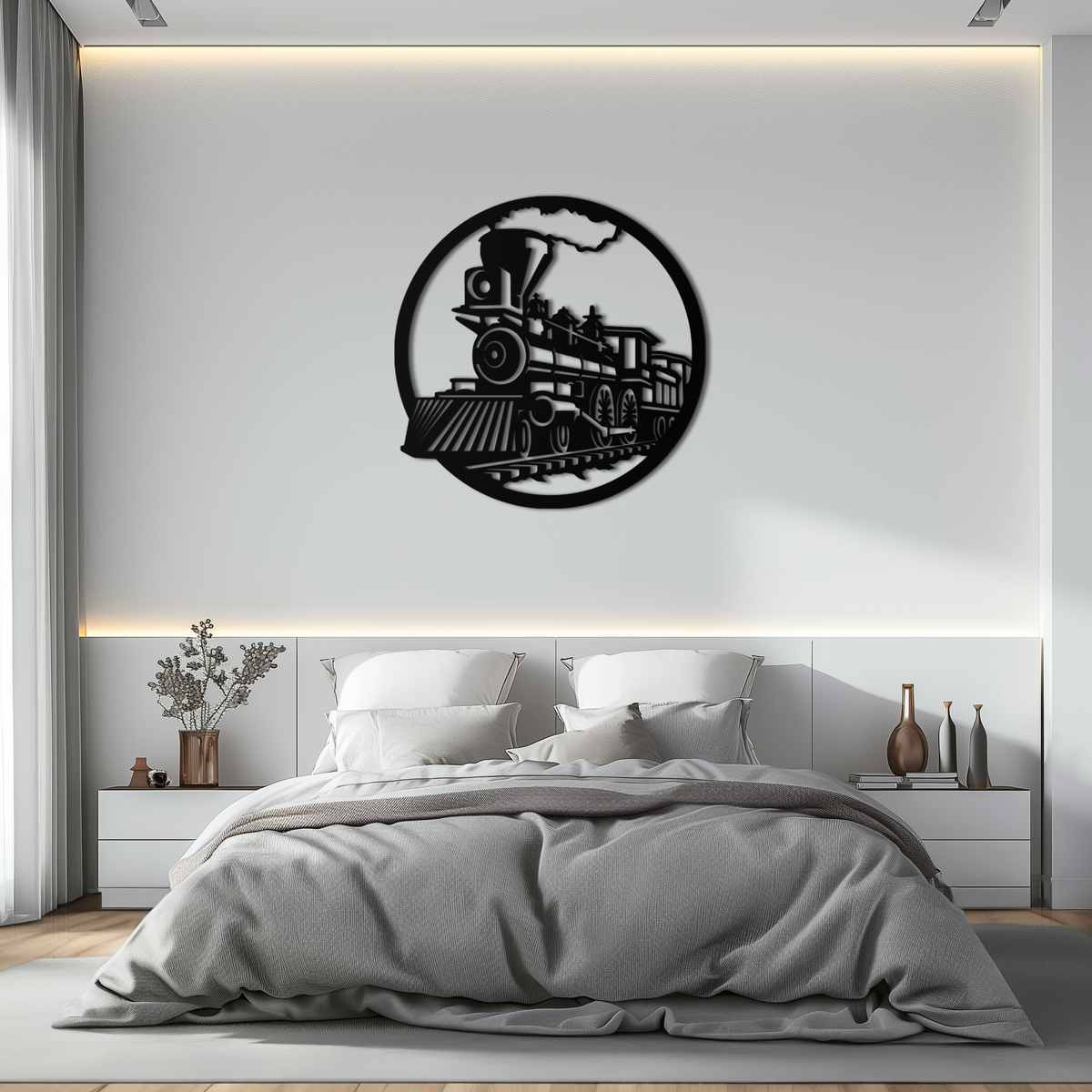 Metal Vintage Steam Train Wall Art - Laser Cut Rustic Industrial