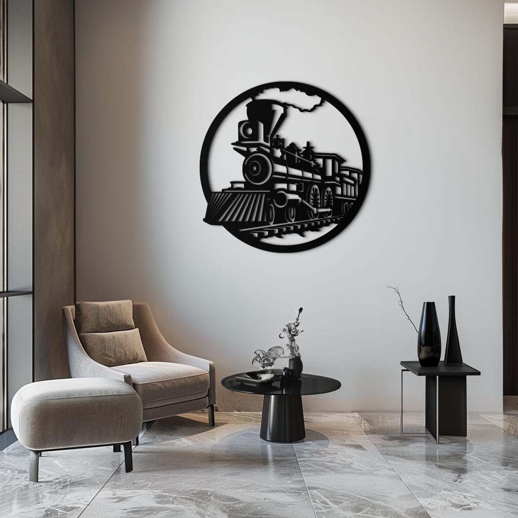 Metal Vintage Steam Train Wall Art - Laser Cut Rustic Industrial