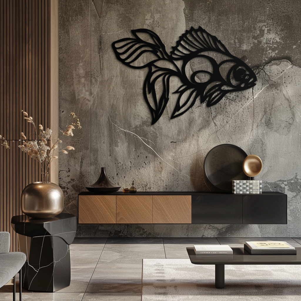 Abstract Fish Silhouette Metal Wall Art - Modern Steel Wall Sculpture Piece