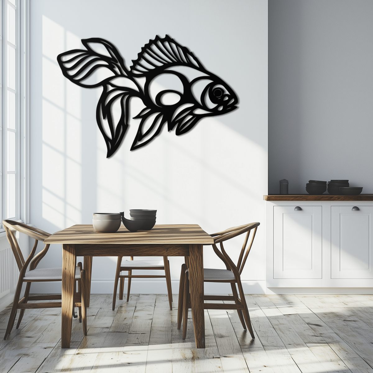 Abstract Fish Silhouette Metal Wall Art - Modern Steel Wall Sculpture Piece