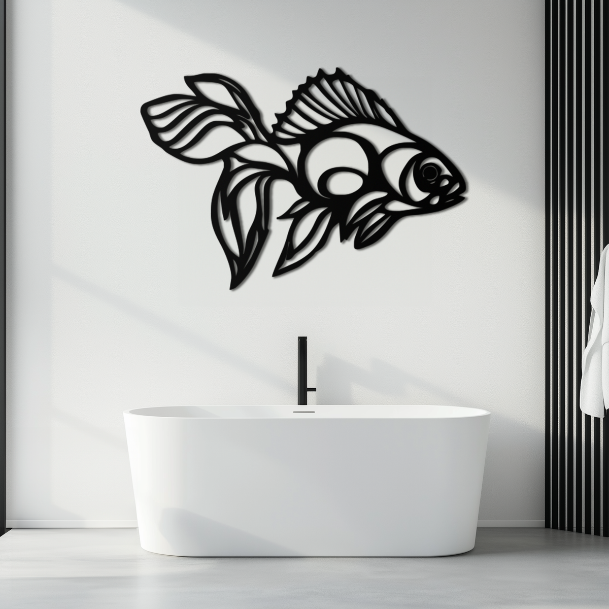 Abstract Fish Silhouette Metal Wall Art - Modern Steel Wall Sculpture Piece