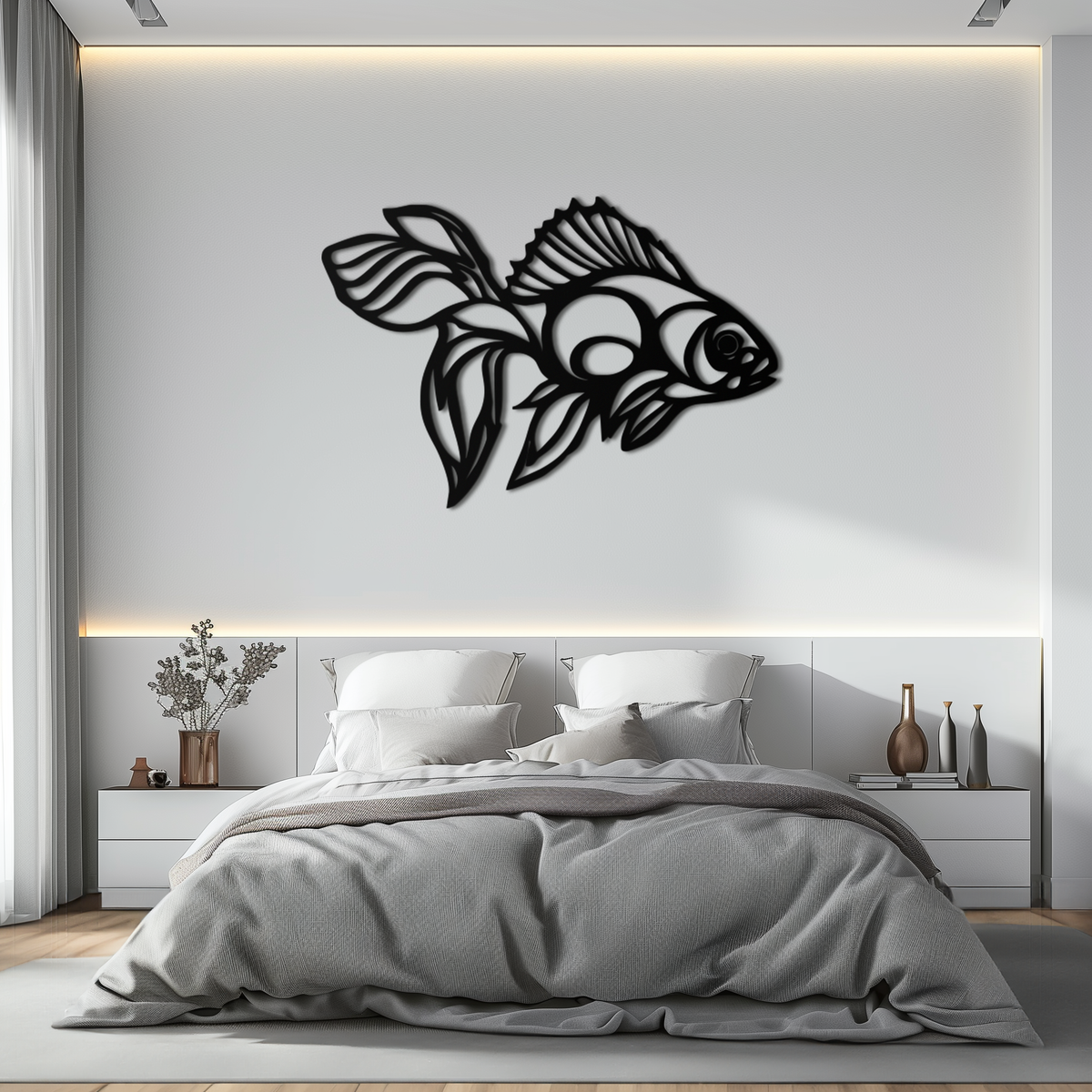 Abstract Fish Silhouette Metal Wall Art - Modern Steel Wall Sculpture Piece