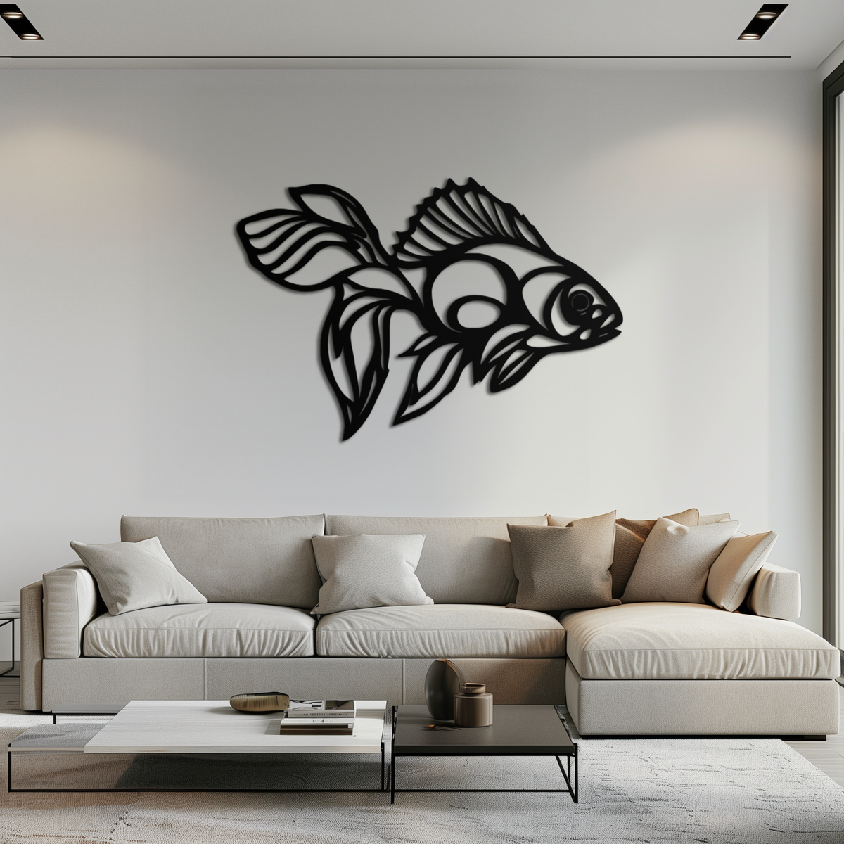 Abstract Fish Silhouette Metal Wall Art - Modern Steel Wall Sculpture Piece