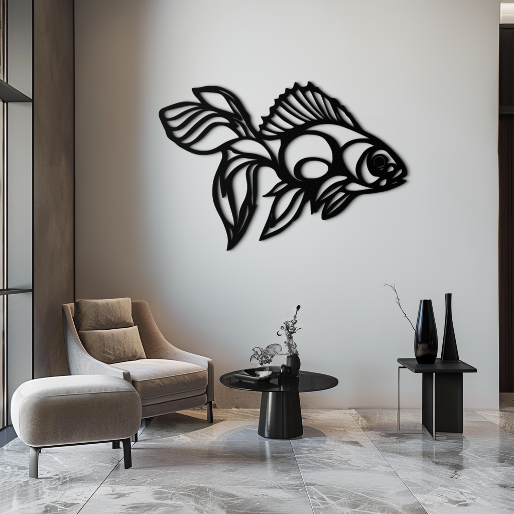 Abstract Fish Silhouette Metal Wall Art - Modern Steel Wall Sculpture Piece