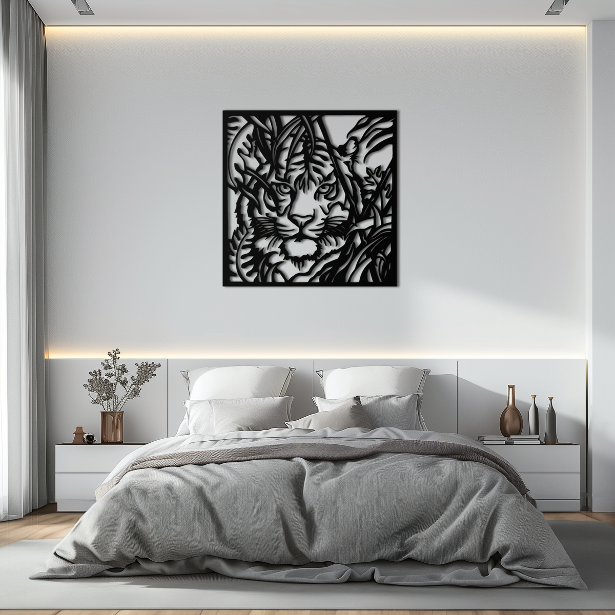 Steel Tiger Metal Wall Art - Modern Jungle-Inspired Statement