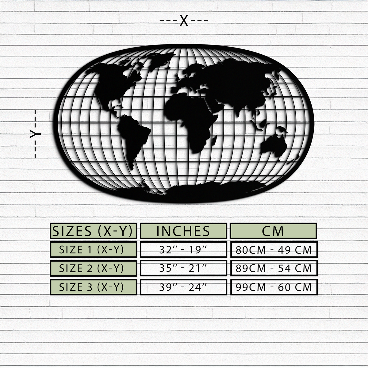 Black Steel World Map Wall Art - Futuristic Globe Grid Design