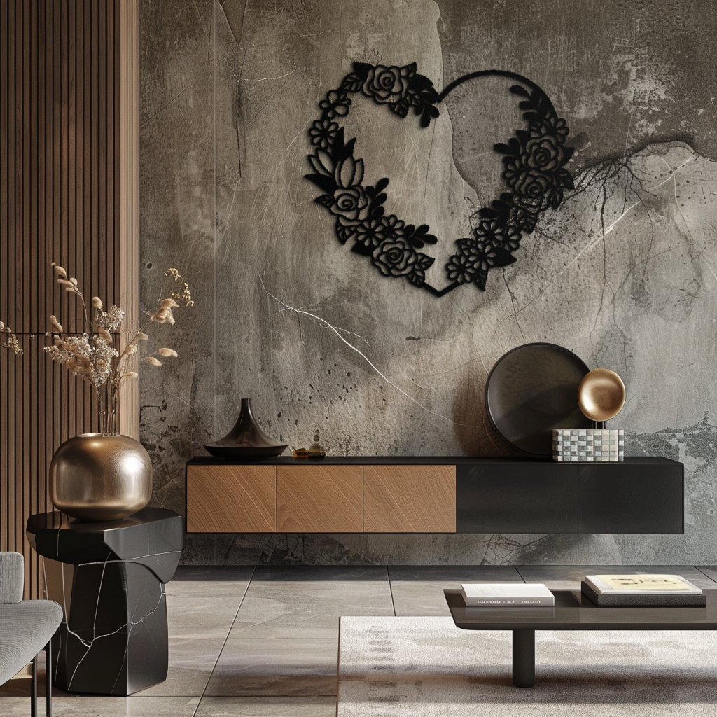Handcrafted Steel Floral Heart Wall Art - Elegant Rose Wreath