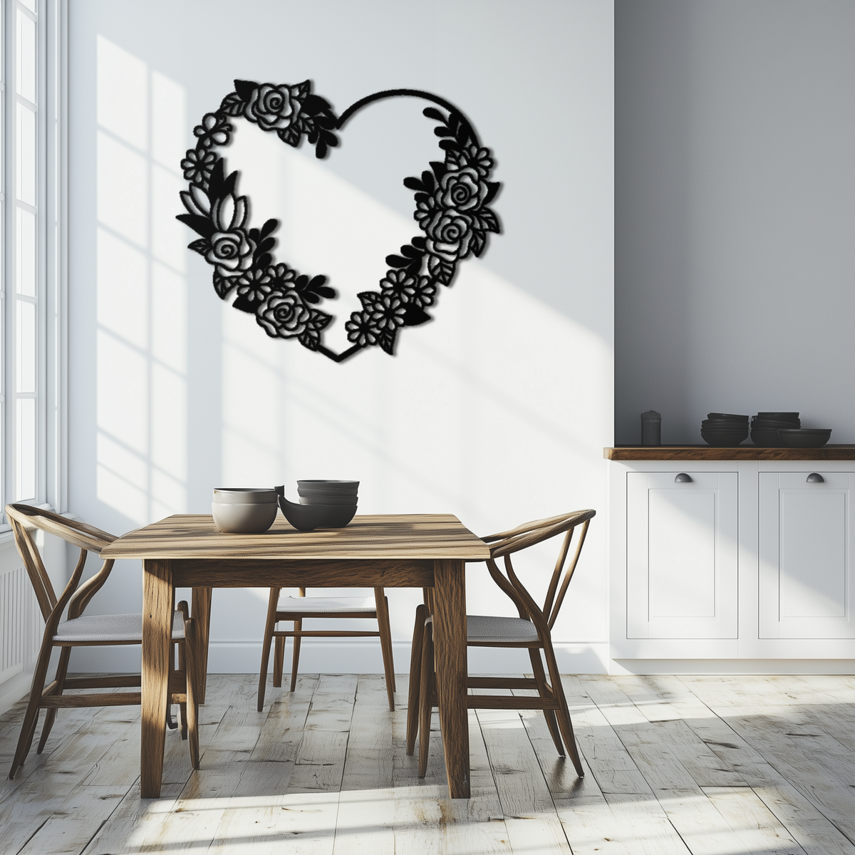 Handcrafted Steel Floral Heart Wall Art - Elegant Rose Wreath