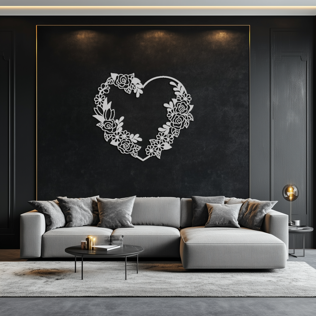Handcrafted Steel Floral Heart Wall Art - Elegant Rose Wreath