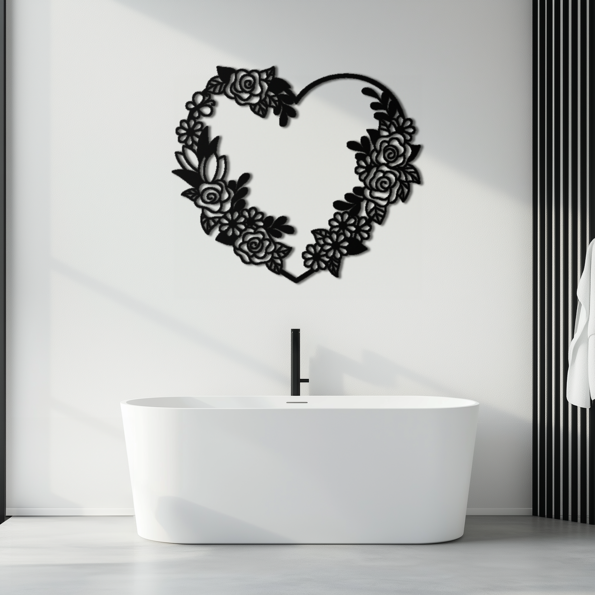 Handcrafted Steel Floral Heart Wall Art - Elegant Rose Wreath