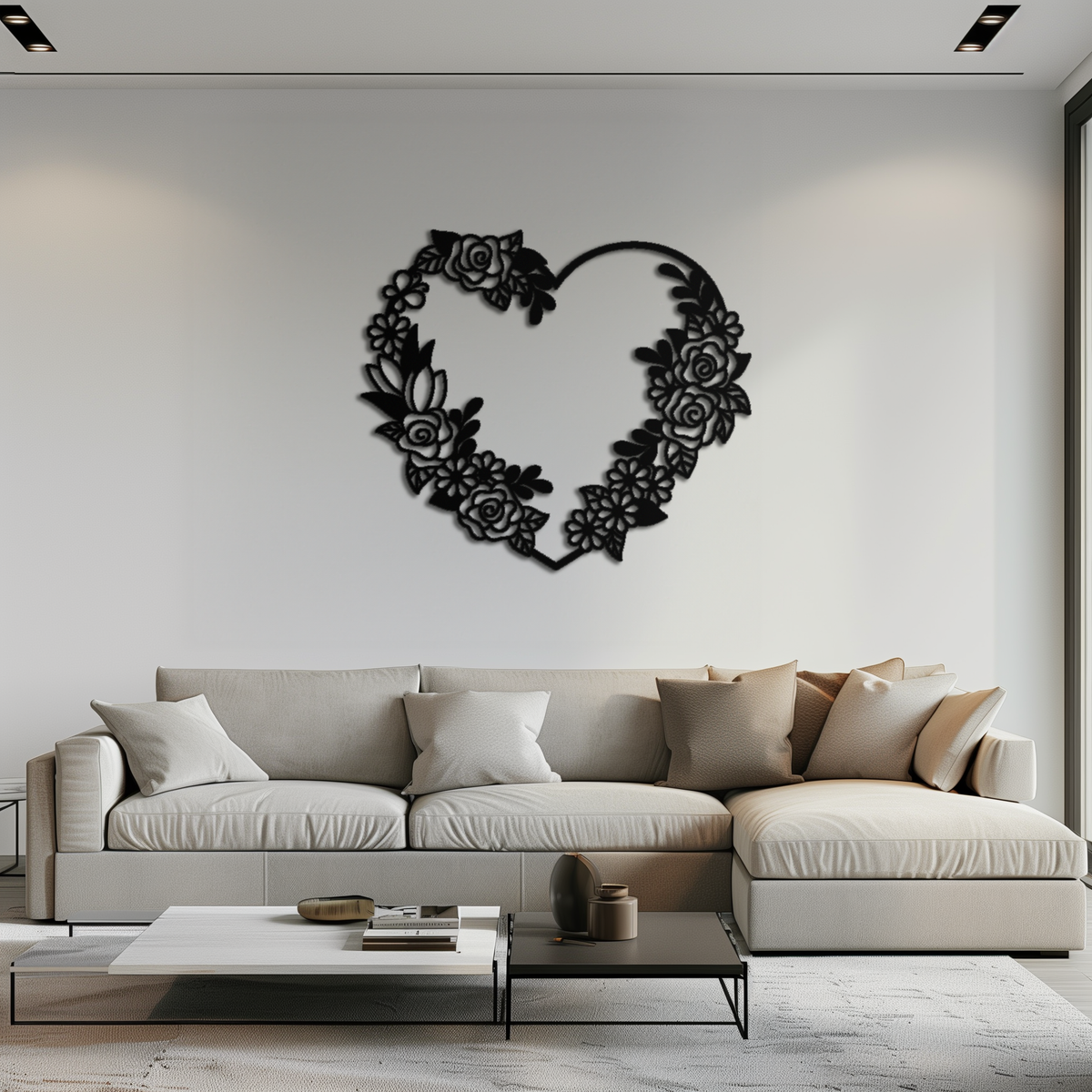 Handcrafted Steel Floral Heart Wall Art - Elegant Rose Wreath