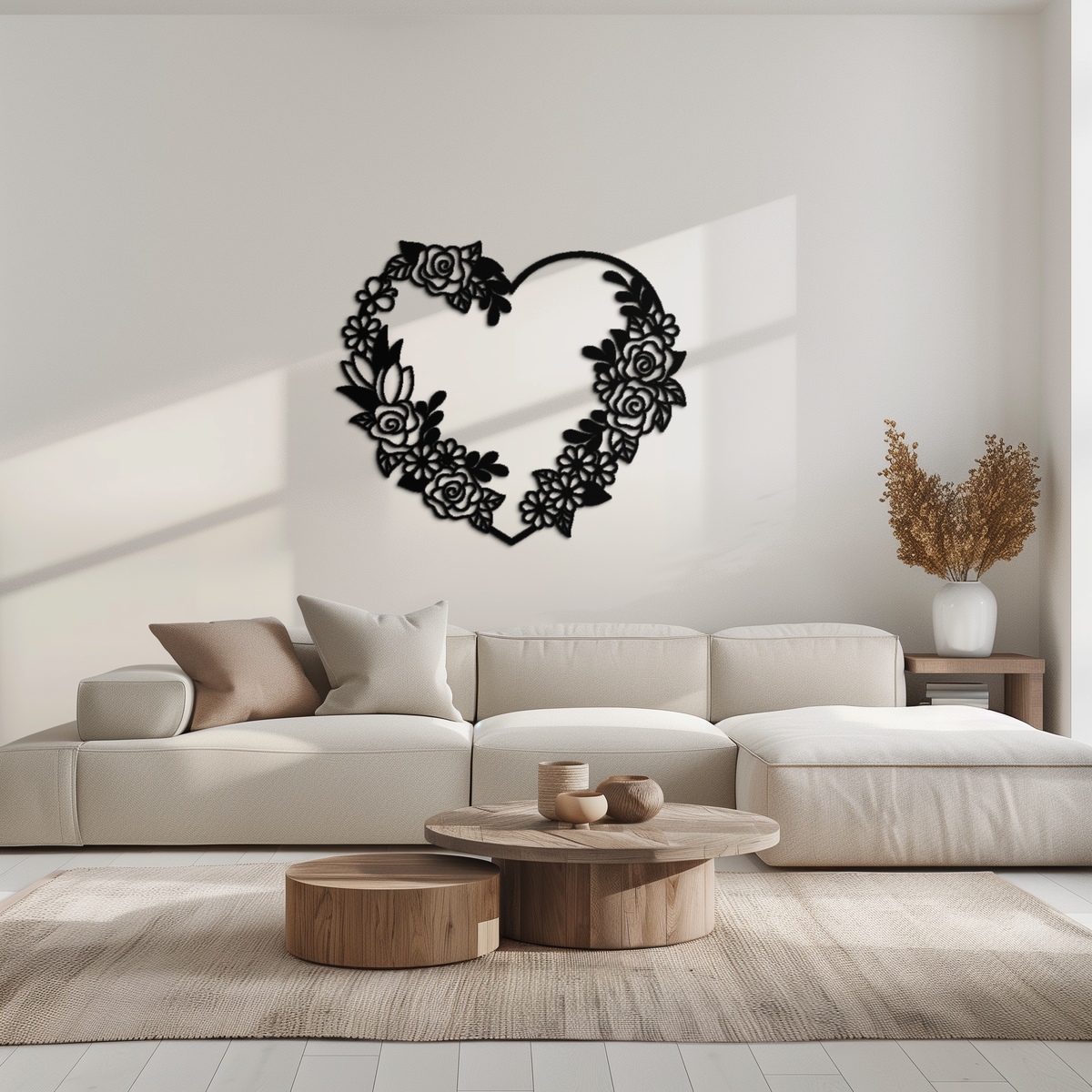 Handcrafted Steel Floral Heart Wall Art - Elegant Rose Wreath