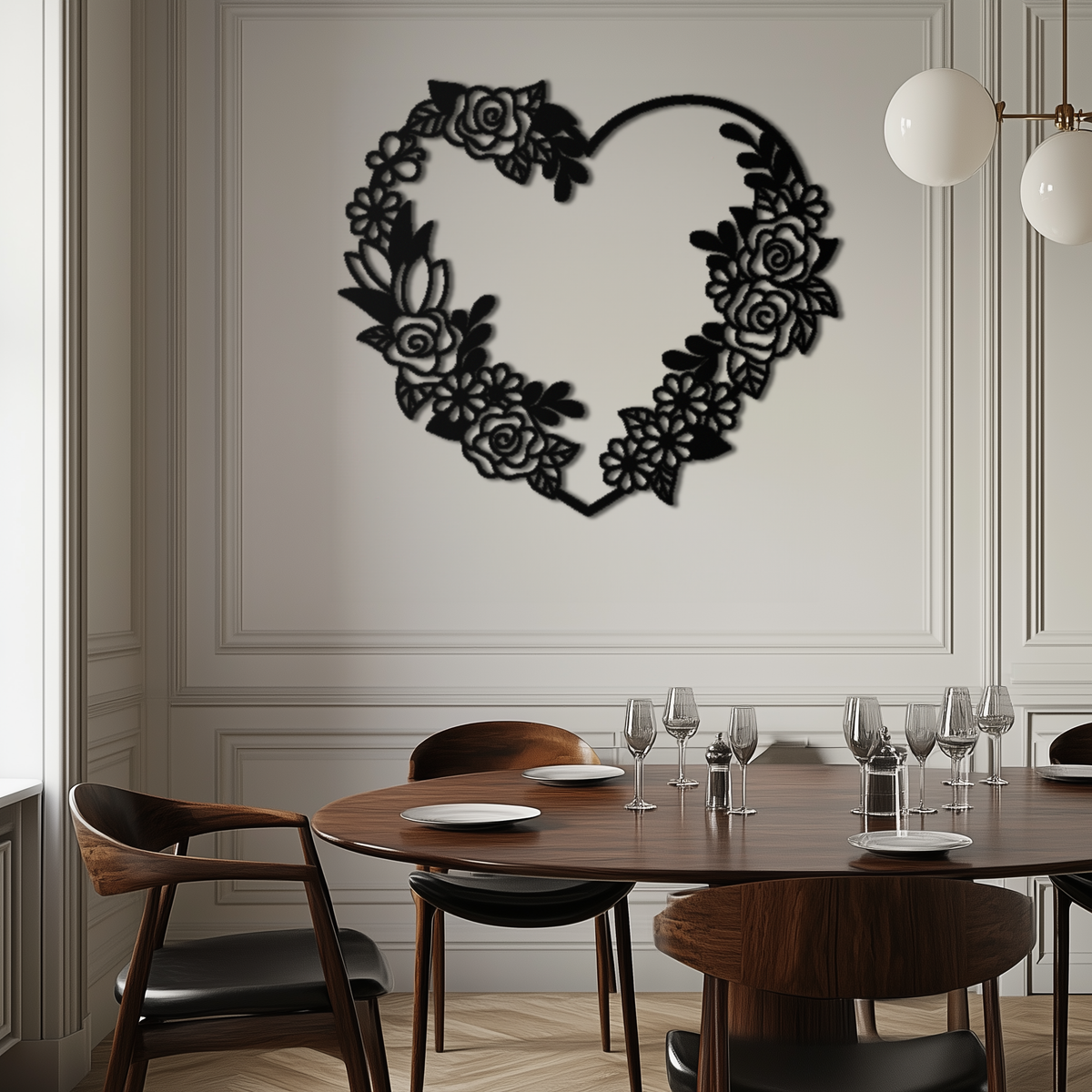 Handcrafted Steel Floral Heart Wall Art - Elegant Rose Wreath