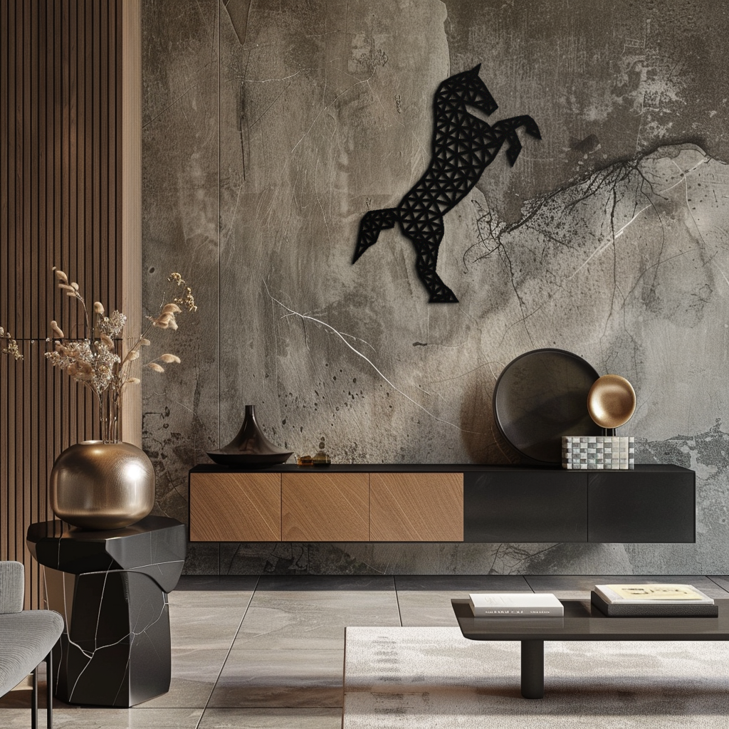 Geometric Steel Horse Wall Art - Modern Silhouette Sculpture