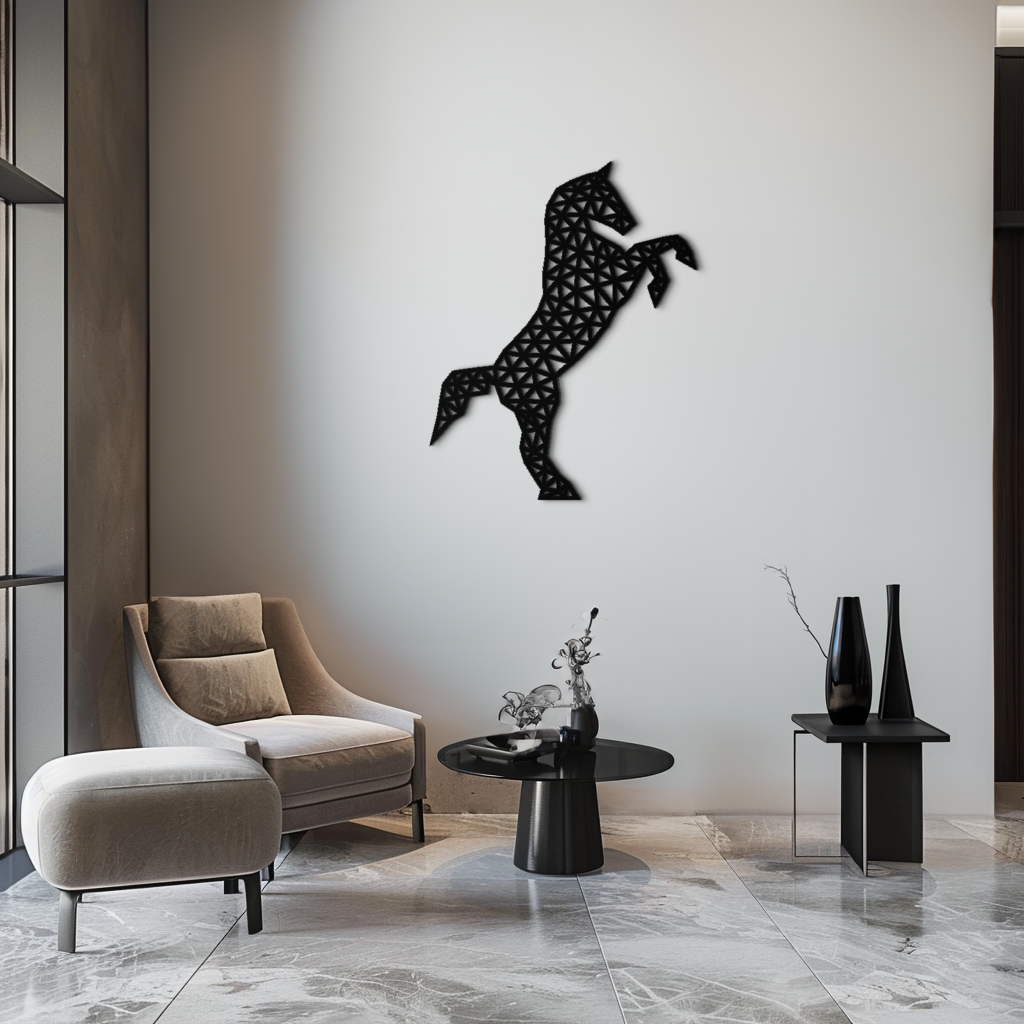Geometric Steel Horse Wall Art - Modern Silhouette Sculpture