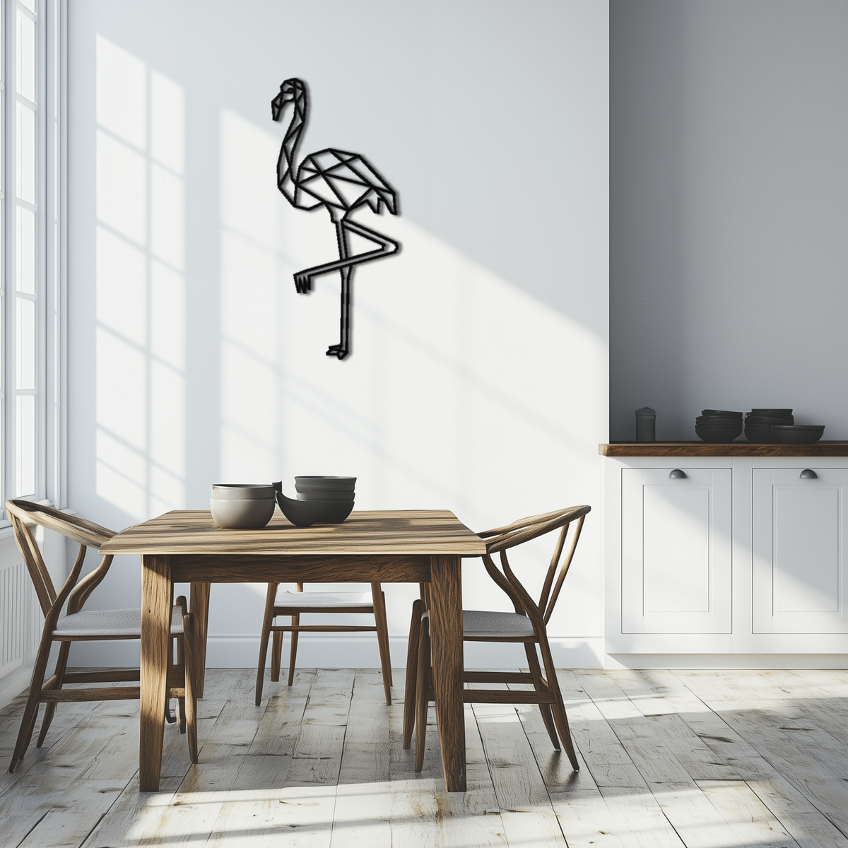 Geometric Flamingo Metal Wall Art - Modern Minimalist Design