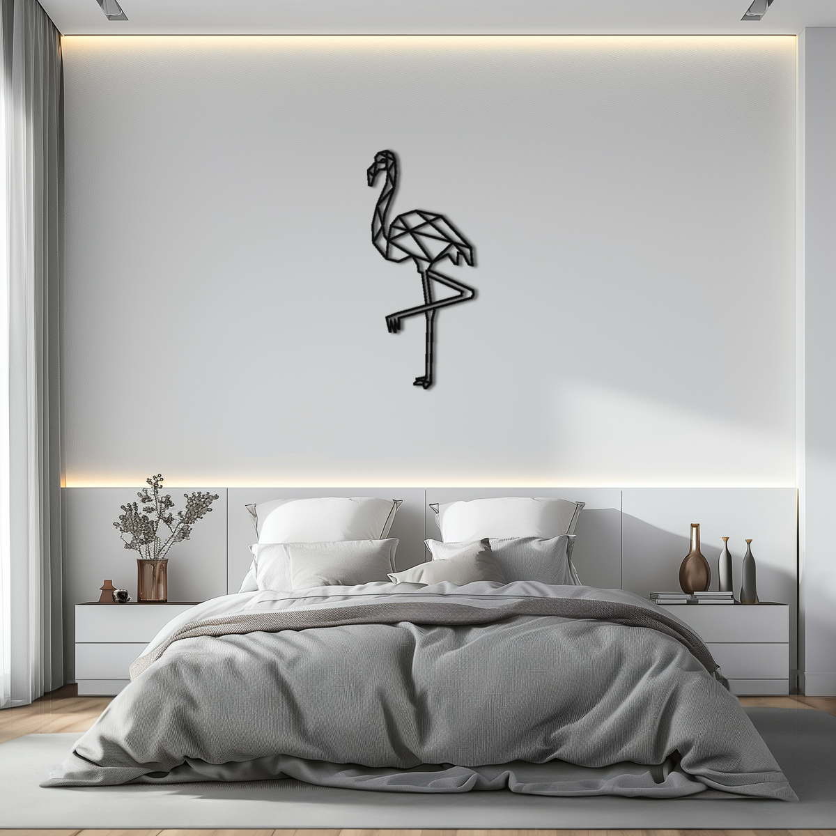 Geometric Flamingo Metal Wall Art - Modern Minimalist Design