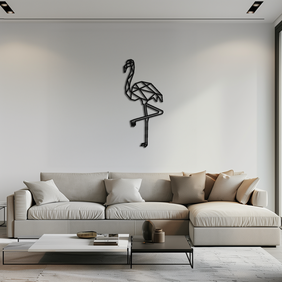 Geometric Flamingo Metal Wall Art - Modern Minimalist Design