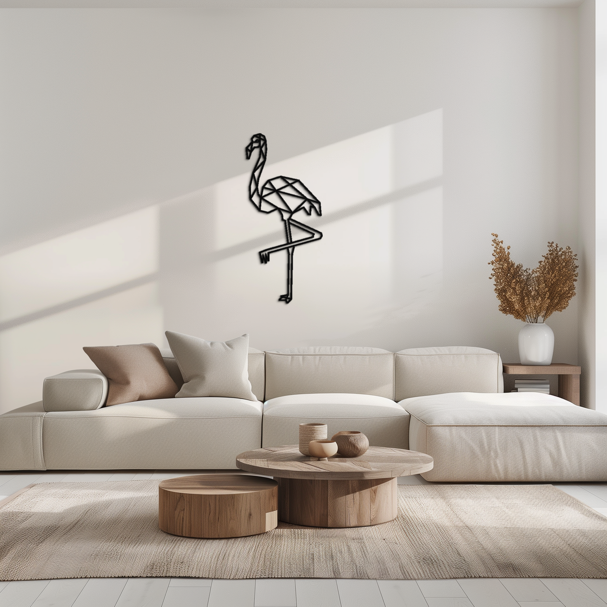 Geometric Flamingo Metal Wall Art - Modern Minimalist Design
