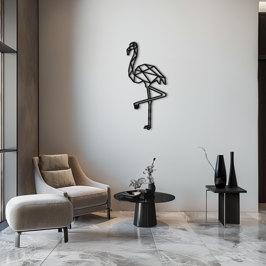 Geometric Flamingo Metal Wall Art - Modern Minimalist Design