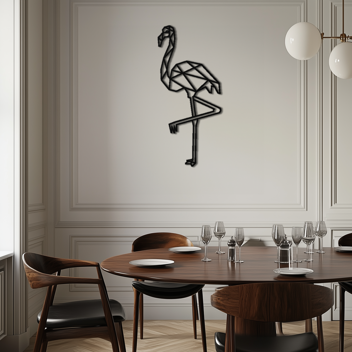 Geometric Flamingo Metal Wall Art - Modern Minimalist Design