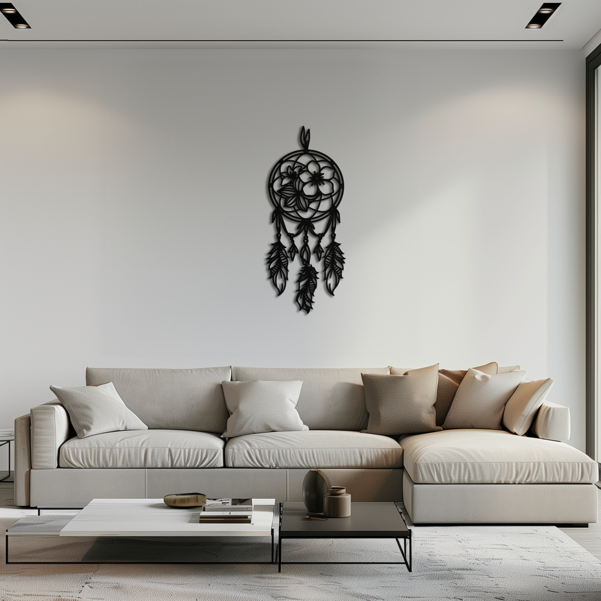 Steel Dreamcatcher Wall Art - Boho Floral and Feather Design
