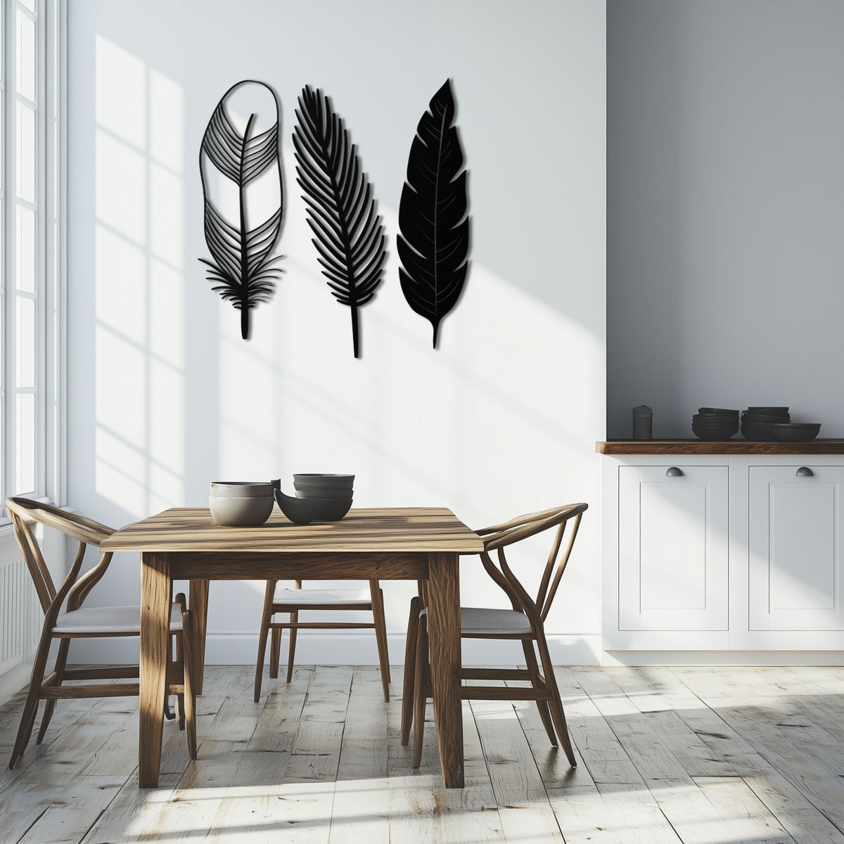 Steel Geometric Feather Wall Art - Contemporary Minimalist Boho
