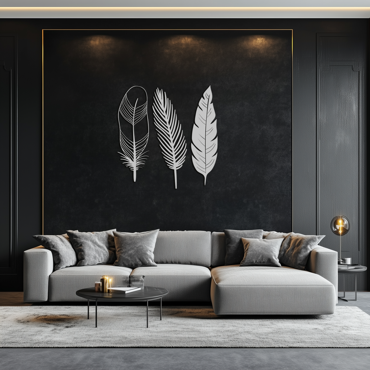 Steel Geometric Feather Wall Art - Contemporary Minimalist Boho