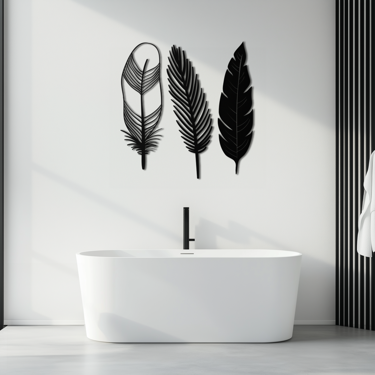 Steel Geometric Feather Wall Art - Contemporary Minimalist Boho