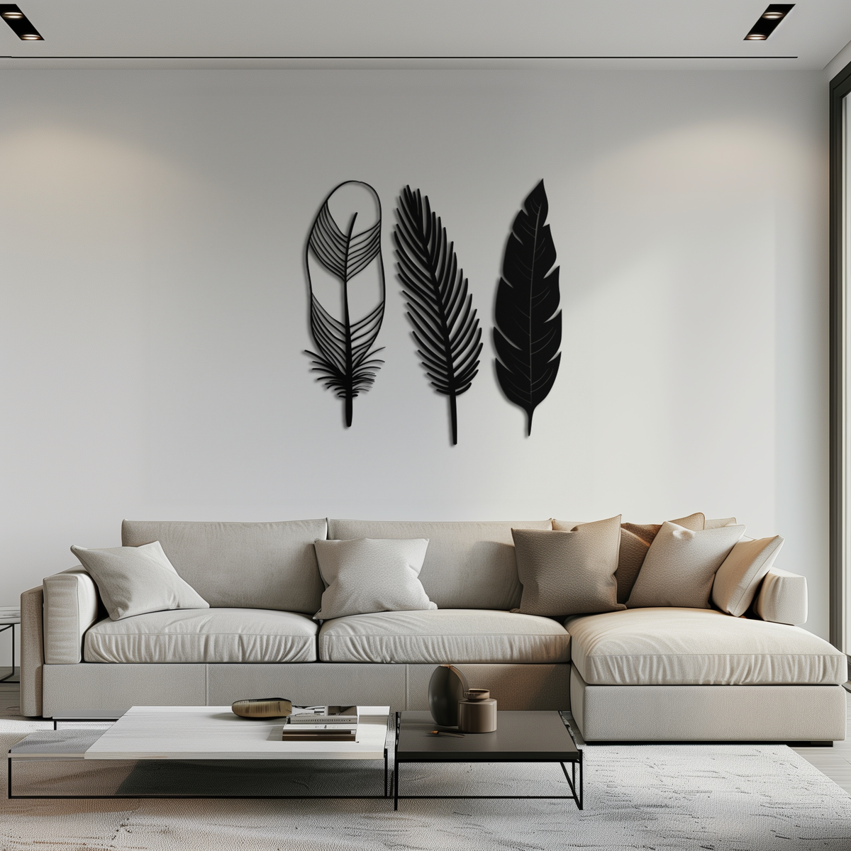 Steel Geometric Feather Wall Art - Contemporary Minimalist Boho