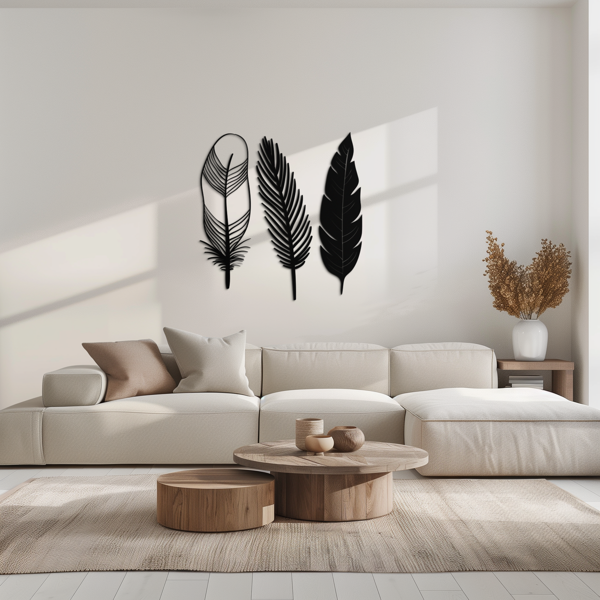 Steel Geometric Feather Wall Art - Contemporary Minimalist Boho