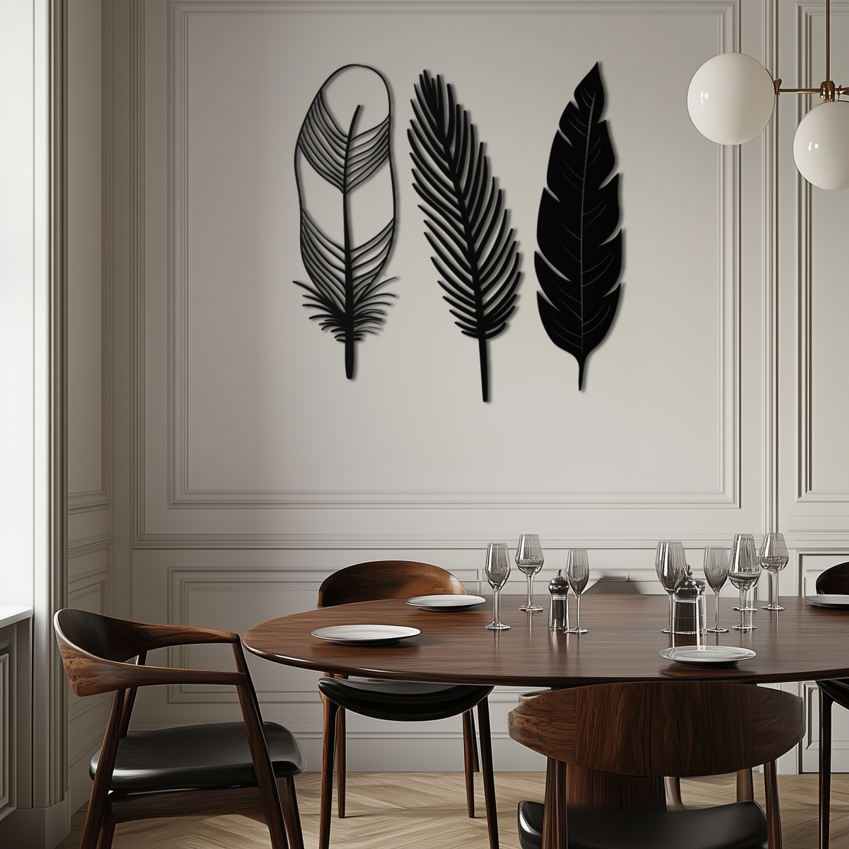 Steel Geometric Feather Wall Art - Contemporary Minimalist Boho