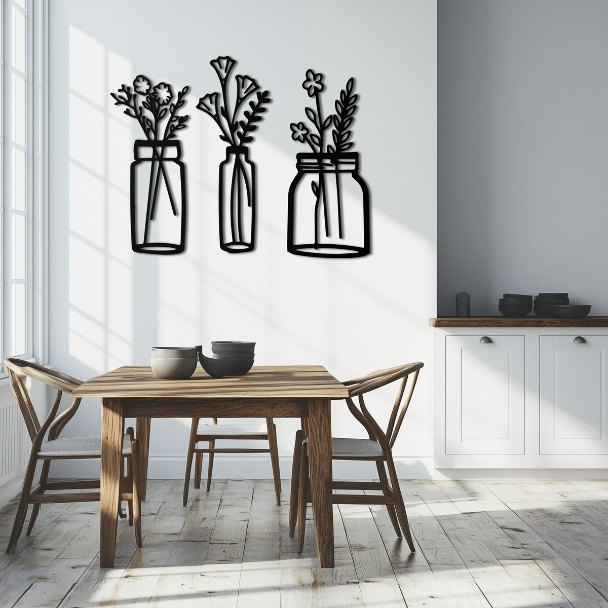 Metal Wall Art Vase 3-Piece Hand-Crafted Floral Modern Steel Home Decor