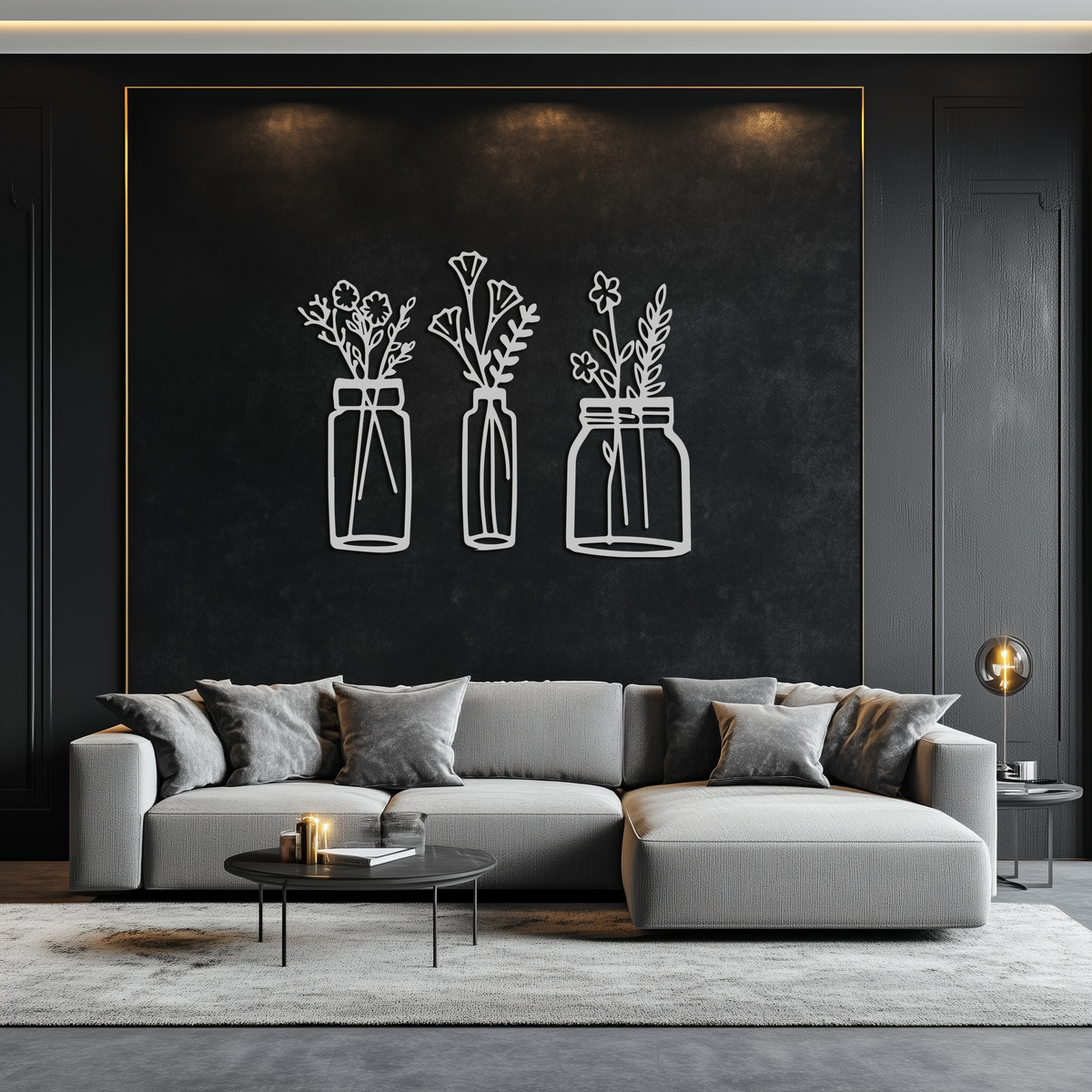 Metal Wall Art Vase 3-Piece Hand-Crafted Floral Modern Steel Home Decor