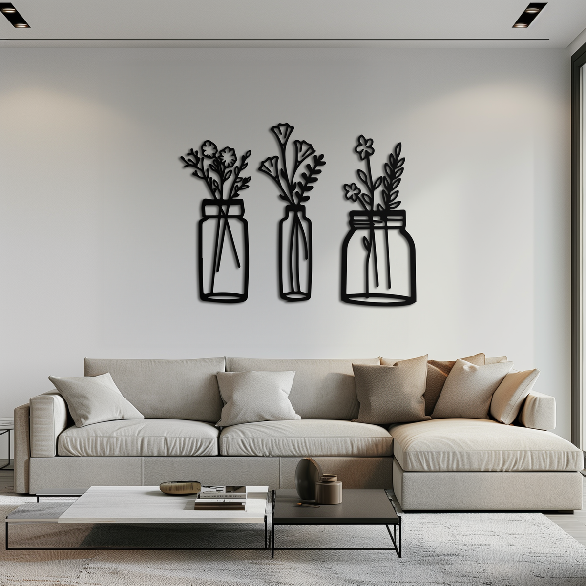 Metal Wall Art Vase 3-Piece Hand-Crafted Floral Modern Steel Home Decor